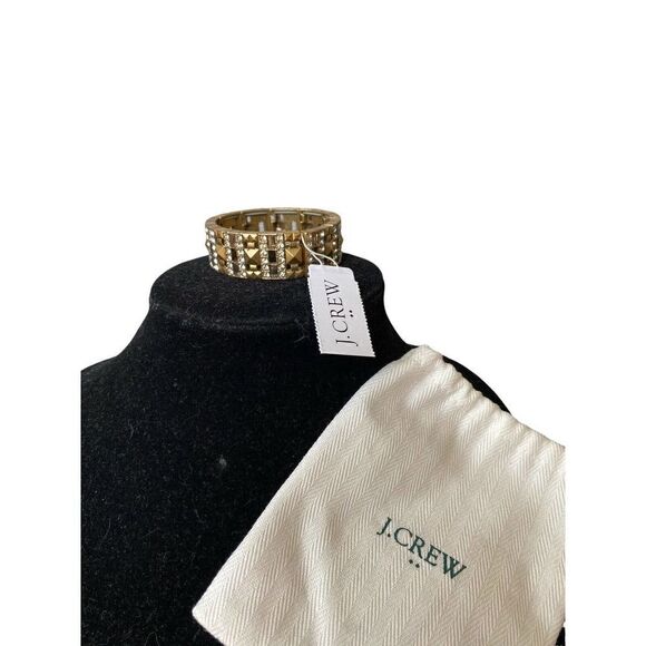 J. Crew Gold Tone Rhinestone Art Deco Stretch Statement Bracelet Pre-owned - Picture 1 of 3